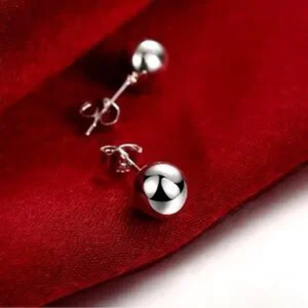 Sterling Silver plated 8mm Round Smooth Solid Bead Ball Stud Earrings